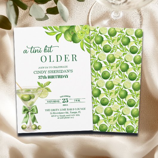 Chic ein bisschen älterer Lime Martini 37. Geburts Einladung