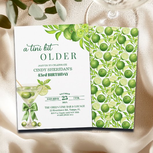 Chic ein bisschen älterer Lime Martini 43. Geburts Einladung