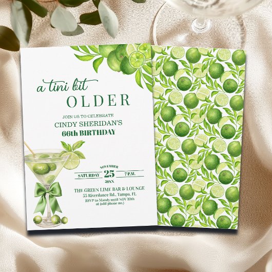Chic ein bisschen älterer Lime Martini 66. Geburts Einladung