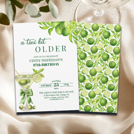 Chic ein bisschen älterer Lime Martini 87. Geburts Einladung