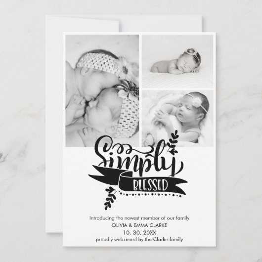 Chic einfach gesegnet 3 Foto Geburtserklärung (Vorderseite)