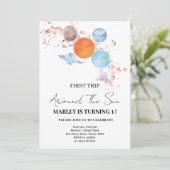 Chic einfache erste Reise um die Sonne 1. Geburtst Einladung (Stehend Vorderseite)