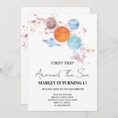 Chic einfache erste Reise um die Sonne 1. Geburtst Einladung (Vorne/Hinten)