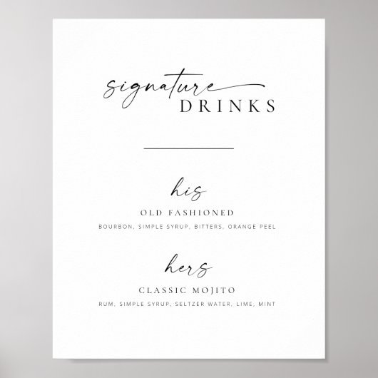 Chic + einfaches Skript Hochzeitssignatur Getränke Poster (Vorne)