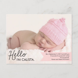 Chic Einführung Birth Announcement - Rosa Ankündigungspostkarte