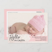 Chic Einführung Birth Announcement - Rosa Ankündigungspostkarte (Vorne/Hinten)