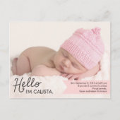 Chic Einführung Birth Announcement - Rosa Ankündigungspostkarte (Vorderseite)