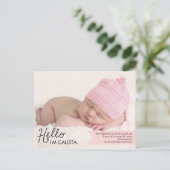 Chic Einführung Birth Announcement - Rosa Ankündigungspostkarte (Stehend Vorderseite)