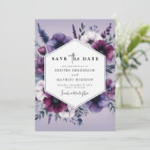Chic Einzigartige Lila Blumenhochzeit Save The Date (Stehend Vorderseite)