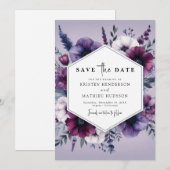 Chic Einzigartige Lila Blumenhochzeit Save The Date (Vorne/Hinten)