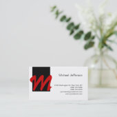 Chic Einzigartige Monogramm Schwarz-weiße Red Busi Visitenkarte (Stehend Vorderseite)