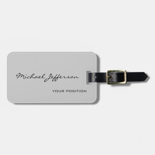 Chic Einzigartiges Script Grau Modernes Minimalist Gepäckanhänger (Vorderseite horizontal)