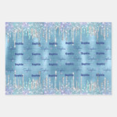 Chic Eis blue aqua dripping Glitzer Geschenkpapier Set (Vorderseite 3)