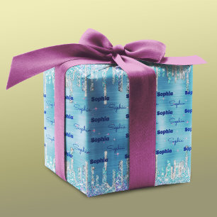 Chic Eis blue aqua dripping Glitzer Geschenkpapier Set