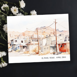 Chic El Paso Texas City Scape Wassercolor Reisen Postkarte