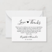 Chic Elegance Heart Script Wedding Vielen Dank Mitteilungskarte (Vorderseite)