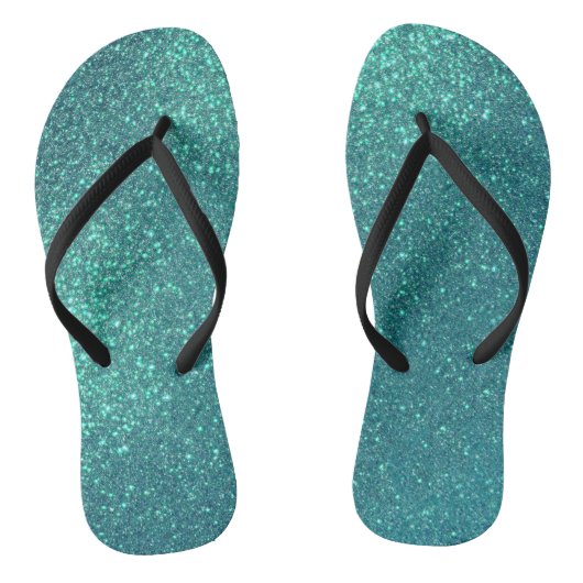 Chic Elegant Aquamarin Blue Funkelnd Glitzer Badesandalen (Fußbett)