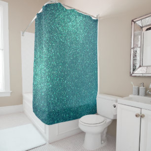 Chic Elegant Aquamarin Blue Funkelnd Glitzer Duschvorhang
