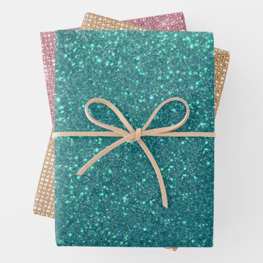 Chic Elegant Aquamarin Blue Funkelnd Glitzer Geschenkpapier Set (Beispiel)