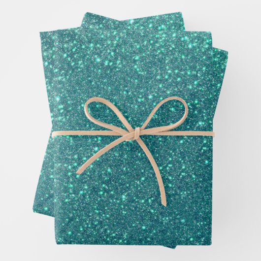 Chic Elegant Aquamarin Blue Funkelnd Glitzer Geschenkpapier Set (Beispiel)