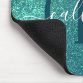 Chic Elegant Aquamarin Blue Funkelnd Glitzer Monog Mousepad (Ecke)