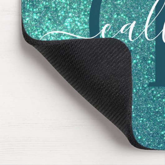 Chic Elegant Aquamarin Blue Funkelnd Glitzer Monog Mousepad (Ecke)