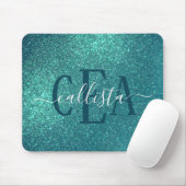 Chic Elegant Aquamarin Blue Funkelnd Glitzer Monog Mousepad (Mit Mouse)