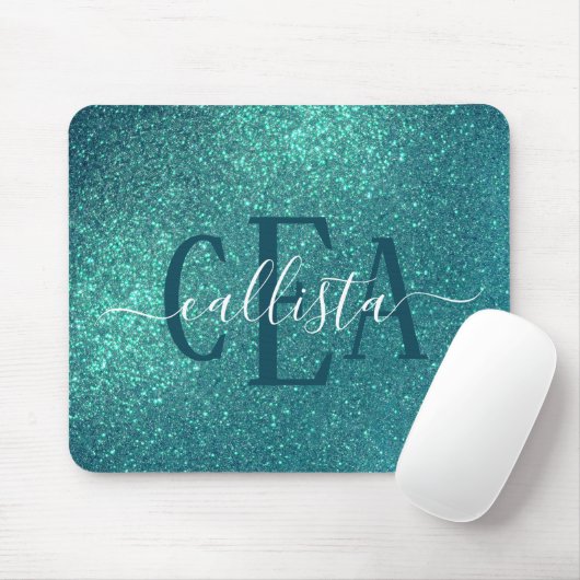 Chic Elegant Aquamarin Blue Funkelnd Glitzer Monog Mousepad (Mit Mouse)