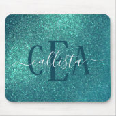Chic Elegant Aquamarin Blue Funkelnd Glitzer Monog Mousepad (Vorne)