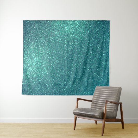 Chic Elegant Aquamarin Blue Funkelnd Glitzer Wandteppich (Beispiel (Horizontal))