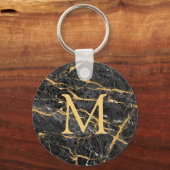 Chic Elegant Black Gold Marmor Monogram Schlüsselanhänger (Vorderseite)