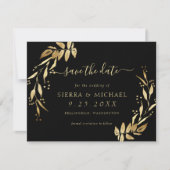 Chic Elegant Black Golden Foliage Save the Date Einladung (Vorderseite)