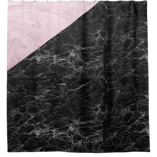 Chic Elegant Black Pink Marble Duschvorhang (Vorderseite)