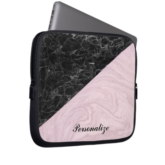 Chic Elegant Black Pink Marmor personalisieren Laptopschutzhülle (Vorne Rechts)