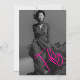 Chic Elegant Black & Pink Photo 50th Birthday  Einladung