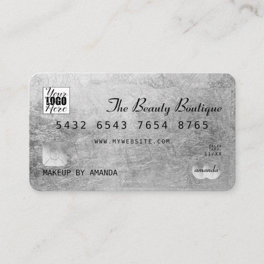 Chic Elegant Black Silver Luxury Credit Card Logo Visitenkarte (Vorderseite)