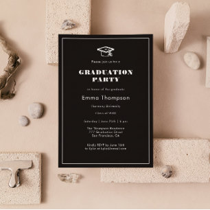 Chic Elegant Black & White Graduation Party Einladung