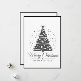 Chic Elegant Black White Merry Christmas Tree      Feiertagskarte