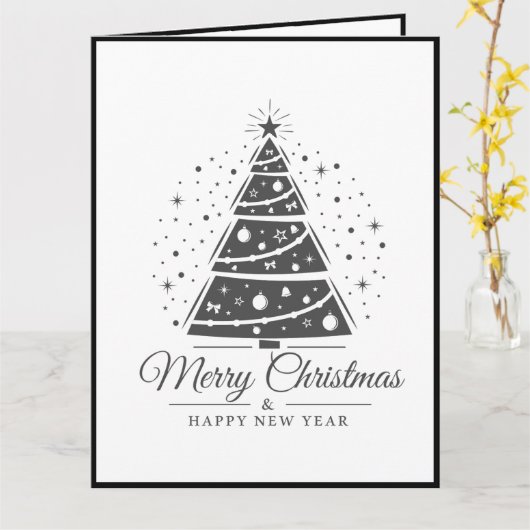 Chic Elegant Black White Merry Christmas Tree Karte (Gelbe Blume)