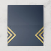 Chic Elegant Blau und Imitats Gold Geometric Platzkarte (Außenseite Aufgefaltet)