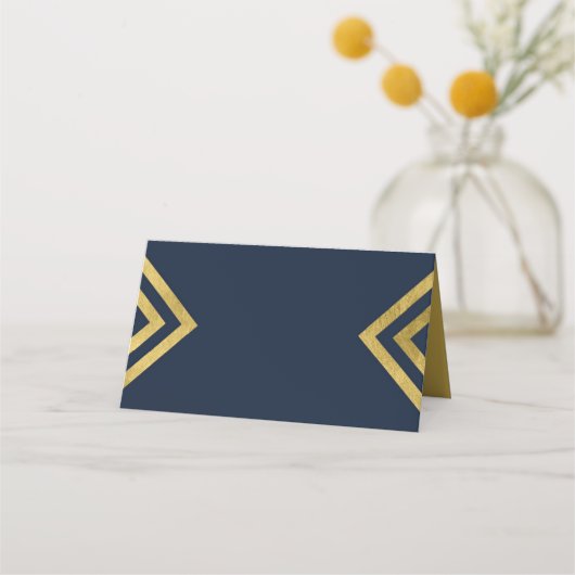 Chic Elegant Blau und Imitats Gold Geometric Platzkarte (Vorderseite)