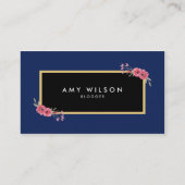 Chic Elegant Blogger Social Media Blue Floral Visitenkarte (Vorderseite)