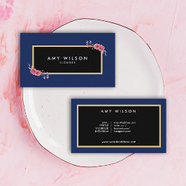 Chic Elegant Blogger Social Media Blue Floral Visitenkarte