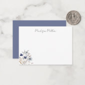 Chic Elegant Blue Wildblume Floral Mitteilungskarte (Vorderseite/Rückseite Beispiel)