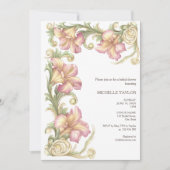 Chic Elegant Blues Rosa Jugendstil Einladung (Vorderseite)