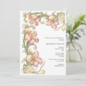 Chic Elegant Blues Rosa Jugendstil Einladung (Stehend Vorderseite)