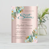 Chic Elegant Blume Rose Gold Sweet 16 Einladung (Stehend Vorderseite)