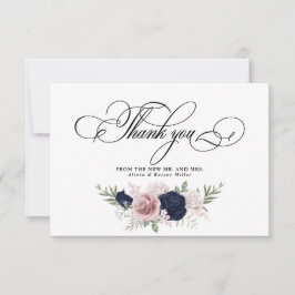 Chic Elegant Blush Navy Blue Wedding Dankeskarte