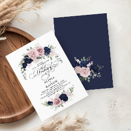 Chic Elegant Blush Navy Blue Wedding Einladung
