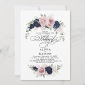 Chic Elegant Blush Navy Blue Wedding Einladung (Vorderseite)